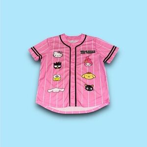 Hello Kitty And Friends Sanrio Short Sleeve Baseball Jersey Button Shirt Size XL